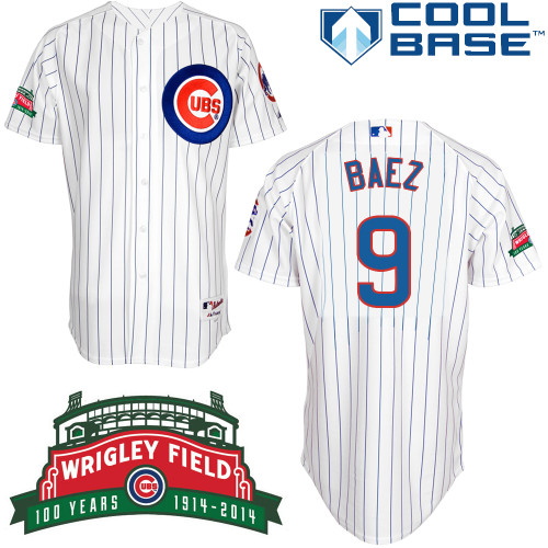 Javier Baez #9 Youth Baseball Jersey-Chicago Cubs Authentic Wrigley Field 100th Anniversary White MLB Jersey